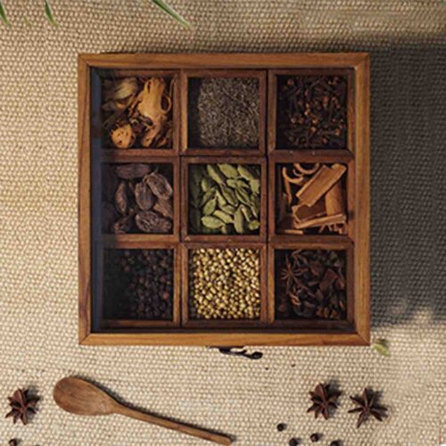 Teak Wood Spice Box with wooden spoon